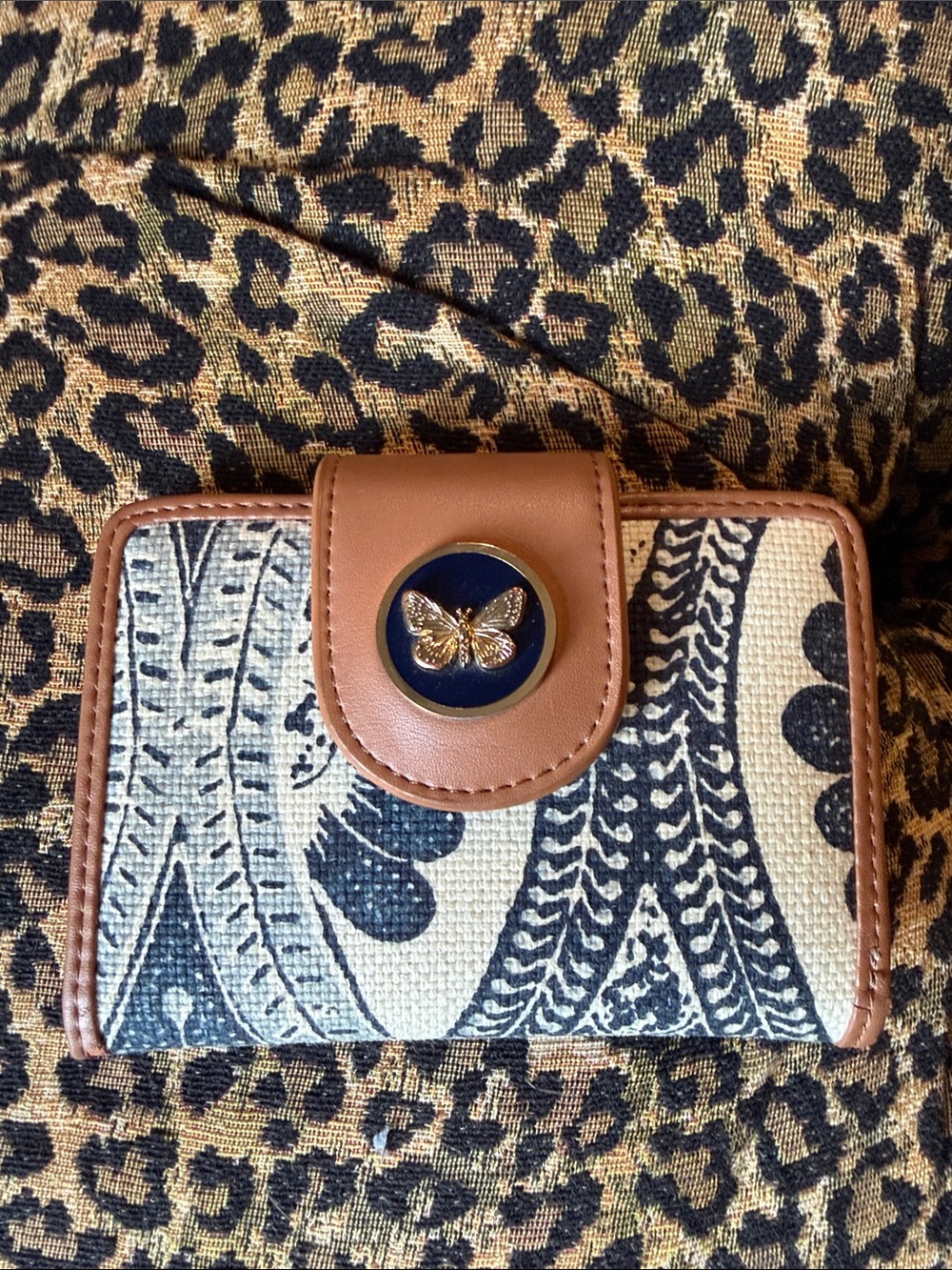 Spartina 449 Navy and Tan Butterfly Accent Canvas Wallet